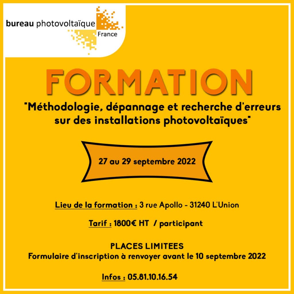 formation à la méthodologie le dépannage et la recherche d'erreurs sur des installations photovoltaïques